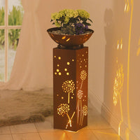 Led-plantenzuil paardenbloemendesign in roestlook